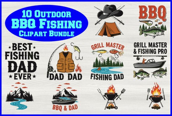 Download 10 Outdoor BBQ Fishing Clipart Bundle - Fishing clipart Collection