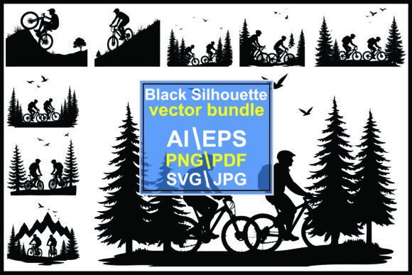 Download Mountain Biking Vector Silhouette - Silhouette Collection