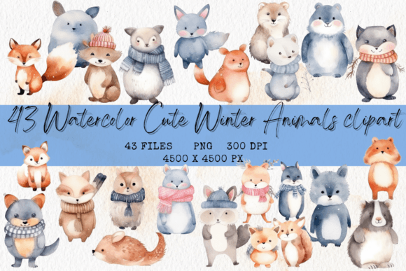 Download Watercolor Cute Winter Animals Clipart - Winter animals Collection