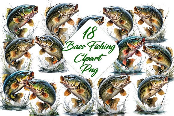 Download Bass Fishing Clipart PNG Bundle. - Premium Resources