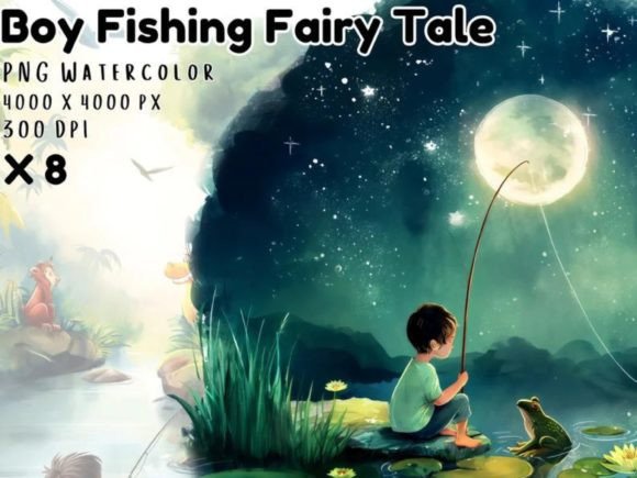 Download Watercolor Boy Fishing Clipart Image - Fishing clipart Collection