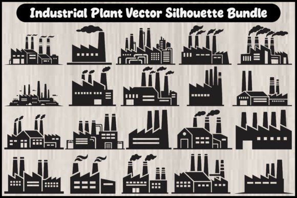 Download Industrial Plant Vector Silhouette Bundl - Silhouette Collection