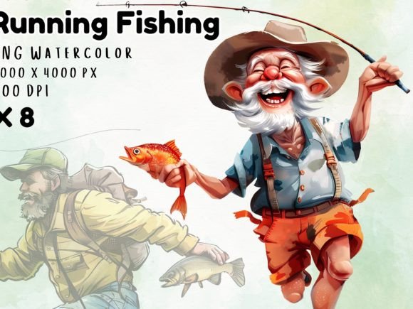 Download Watercolor Funny Fishing Clipart - Fishing clipart Collection