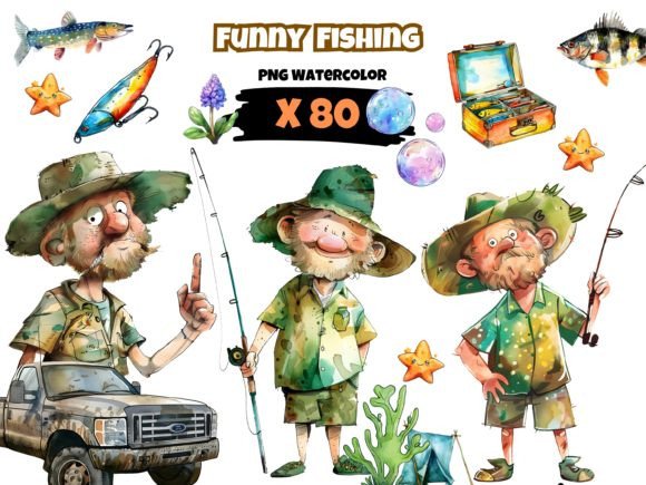 Download Watercolor Fishing Clipart, Funny Theme - Fishing clipart Collection