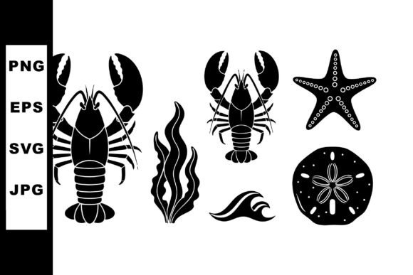 Download Lobster and Marine Life Black Silhouette - Silhouette Collection