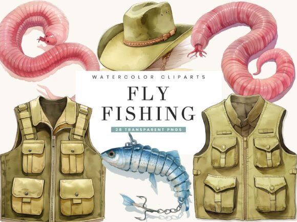 Download Watercolor Fly Fishing Clipart Bundle - Fishing clipart Collection